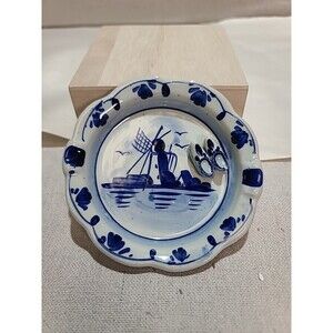 Vintage DELFT BLUE Hand Painted Glazed Ashtray - Made in Holland